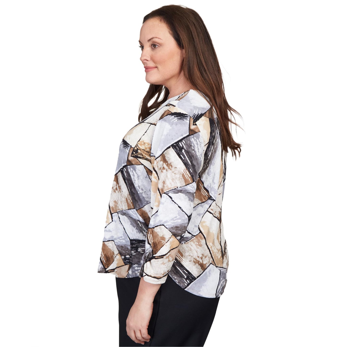 Alfred Dunner Classics Patchwork Polyester (US, Alpha, 3X, Plus, Regular, Plus Size, Tan)