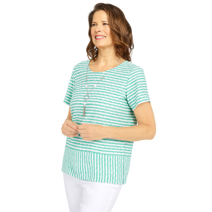 Alfred Dunner Women's Stripe Texture Knit Top with Necklace