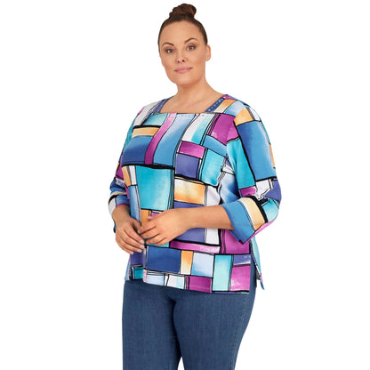 Alfred Dunner Women's Plus-Size Colorblock Square Neck Top