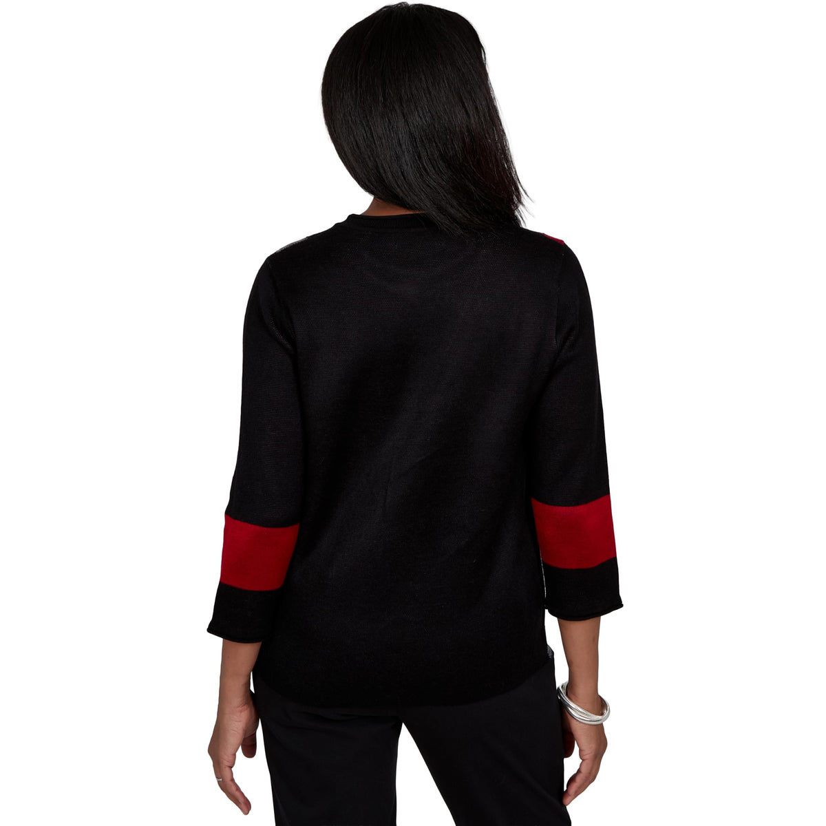 Alfred Dunner Women's Contrast Stripe Colorblock Sweater, Black, L
