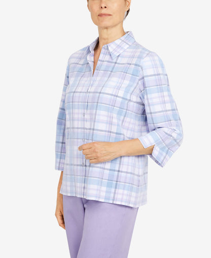 Alfred Dunner Women's Womens Plaid Corduroy 3/4 Sleeve Shirt