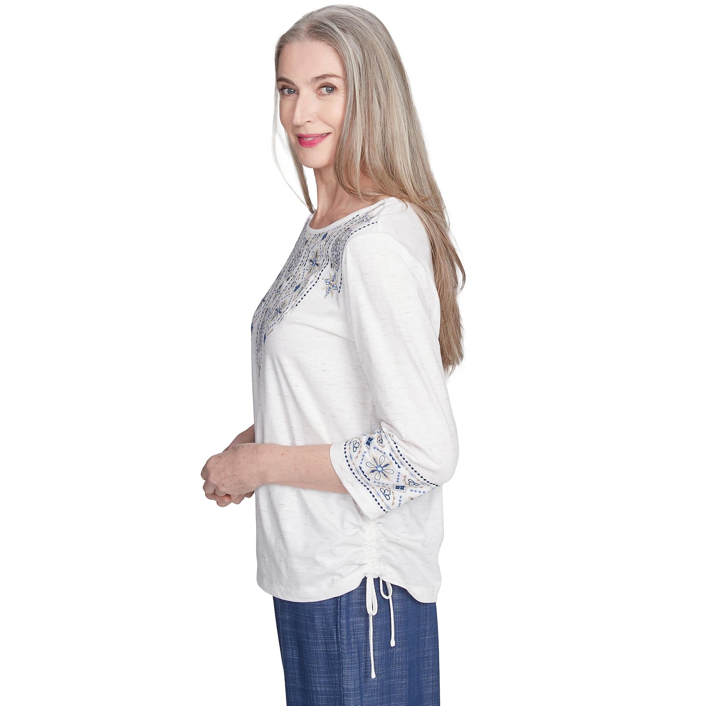 Alfred Dunner Embroidered Linear Yoke (US, Alpha, Large, Regular, Regular, Standard, Linen)