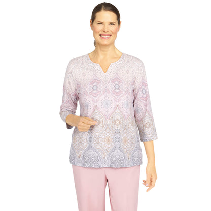 Alfred Dunner Women's Petite Soft Spoken Medallion Ombre Top