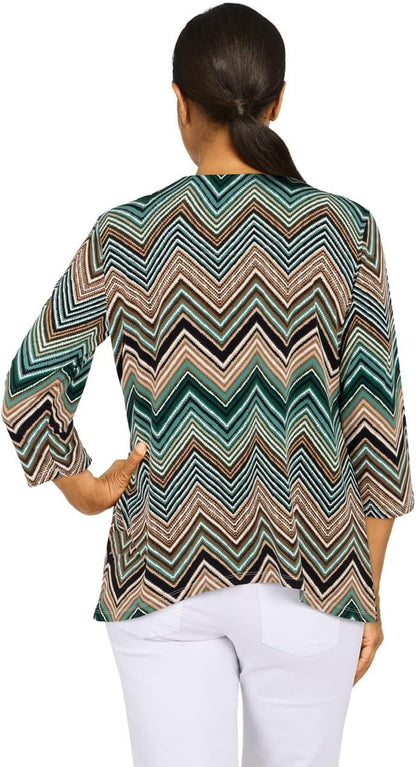 Alfred Dunner Classic Polyester Zigzag Top with Sharkbite Hems Size Petite X-Large Multi