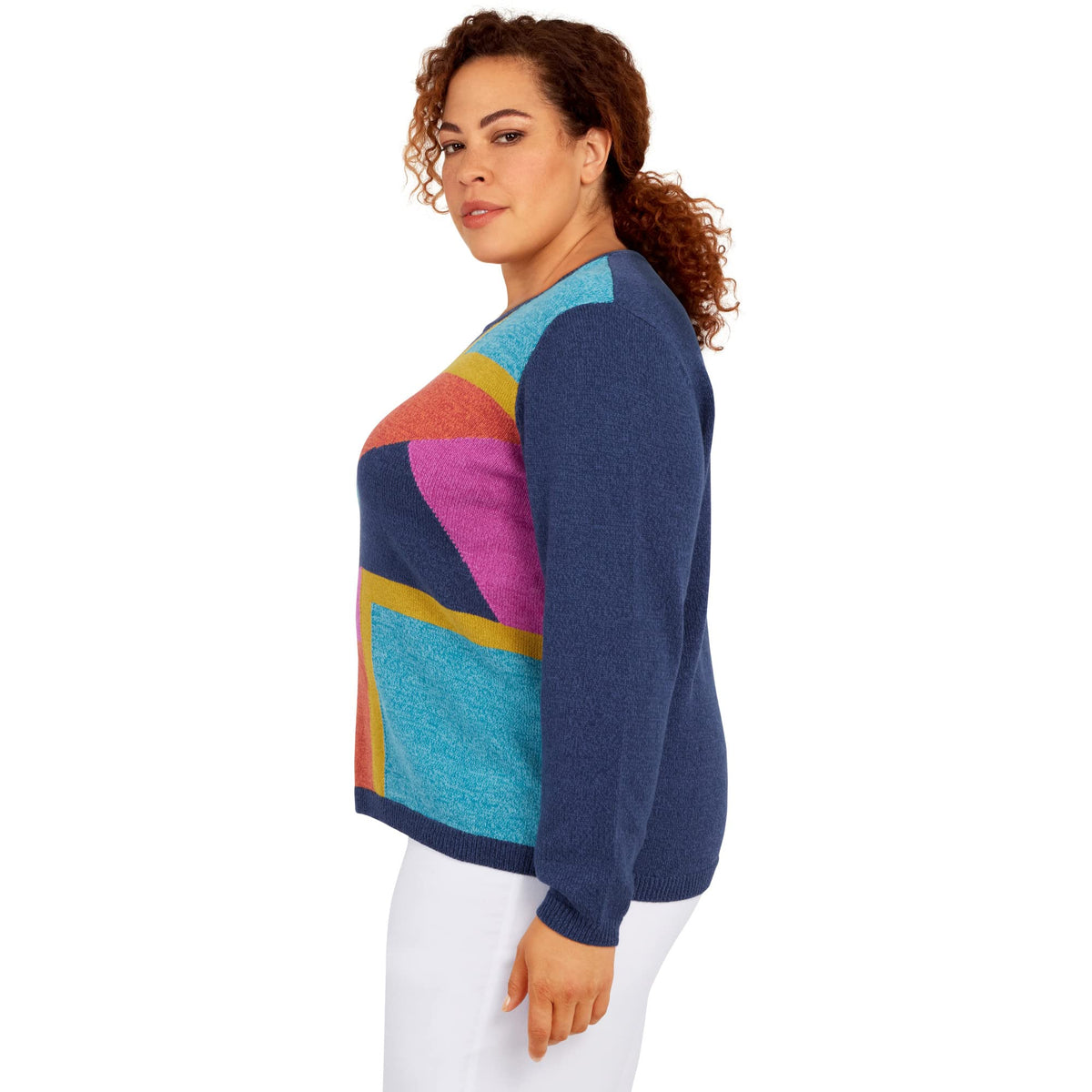 Alfred Dunner Women's Plus-Size Womens Colorblock Crewneck Sweater Size 3X Navy Multi