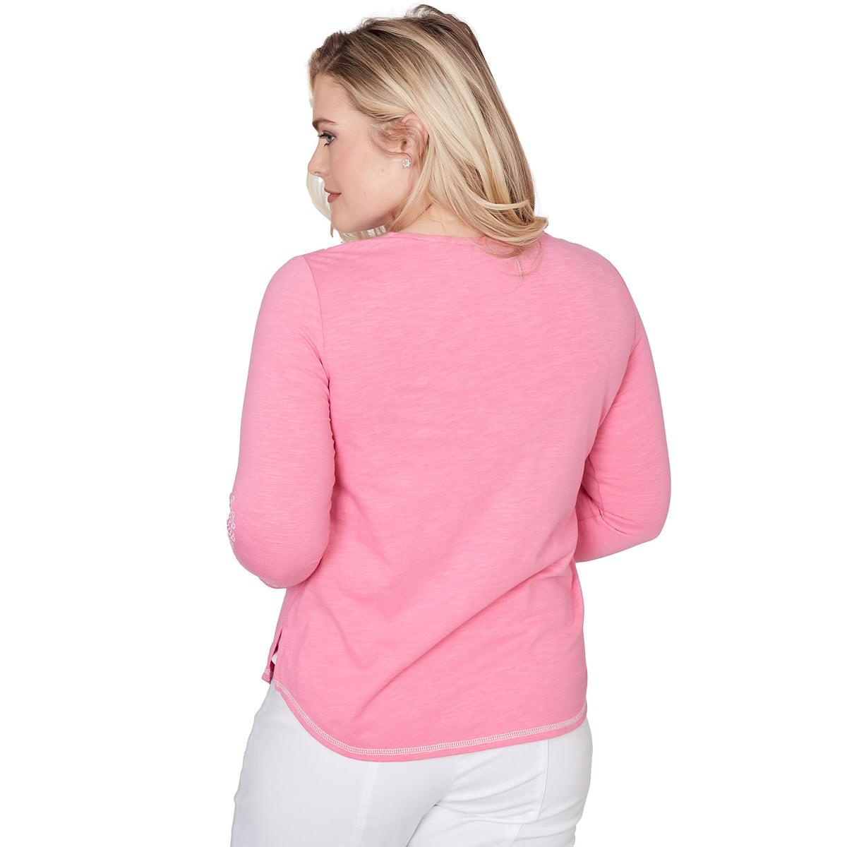 Alfred Dunner Women's Split Neck Three Quarter Sleeve Top, Pink, L