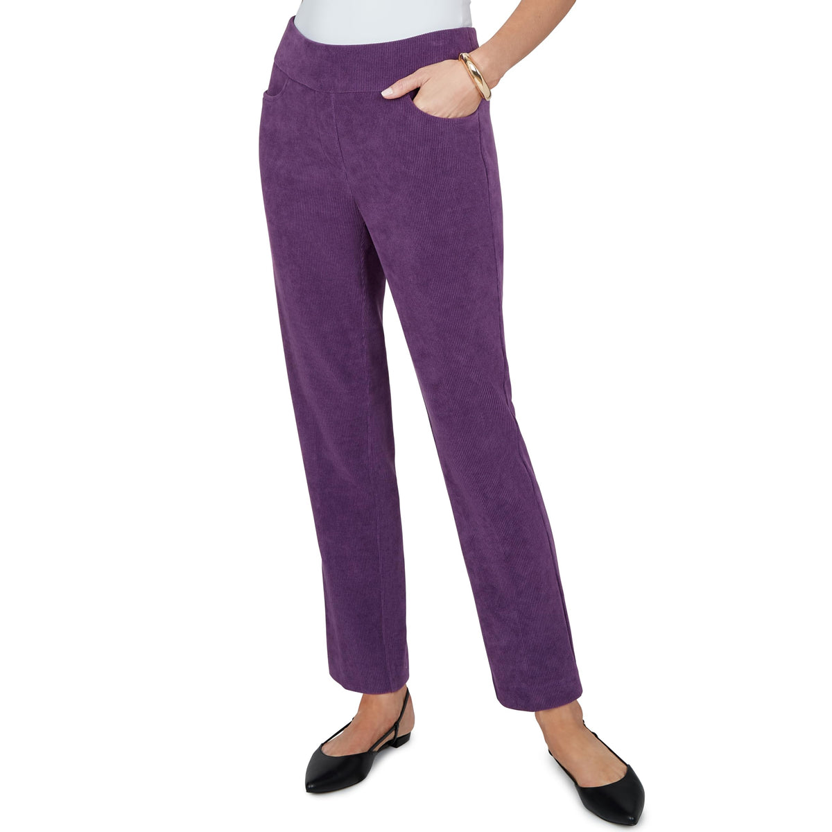 Alfred Dunner Women's Slim Fit Corduroy Pant, Shorter Inseam, Amethyst, 10