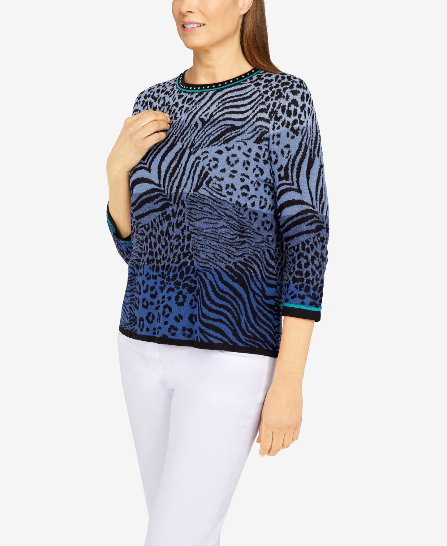 Alfred Dunner Women's Ombre Animal Jacquard Sweater