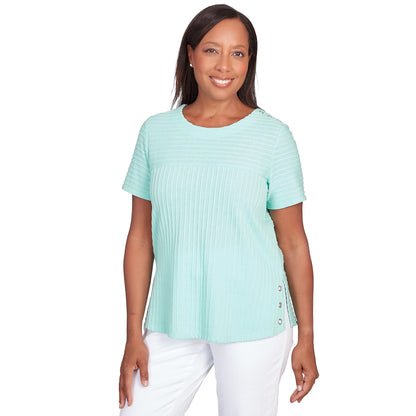 Alfred Dunner Women's Classics Brights Solid Texture Split Shirttail Tee