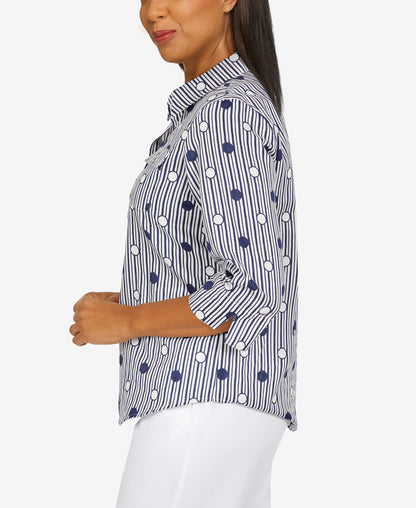 Alfred Dunner Women's Plus-Size Lightweight Dot Striped Shirt