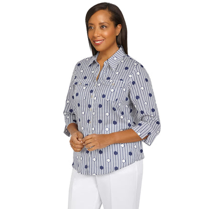 Alfred Dunner Women's Plus-Size Lightweight Dot Striped Shirt