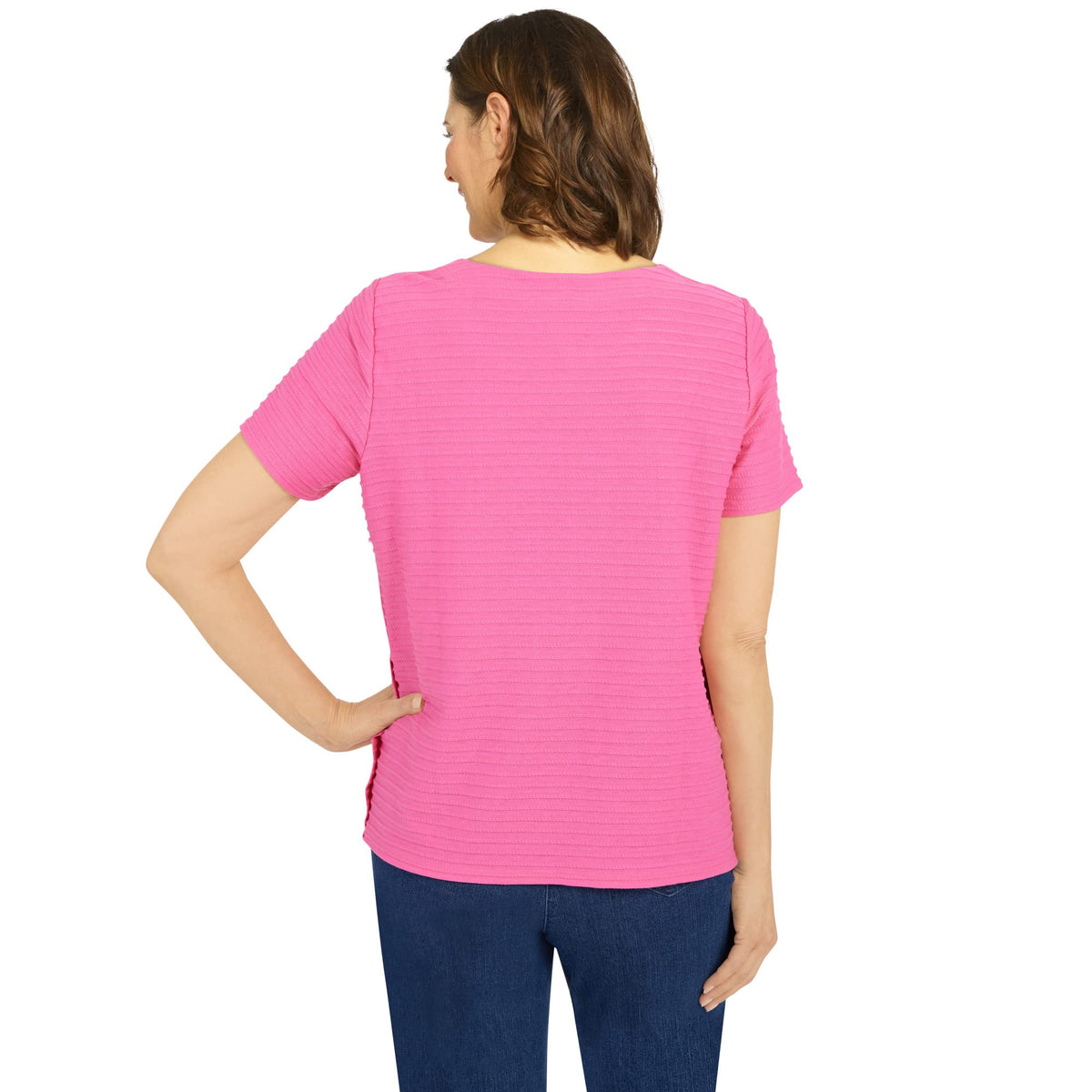Alfred Dunner Women's Petite Spliced Ottoman Texture Knit Top Size PS Carnation