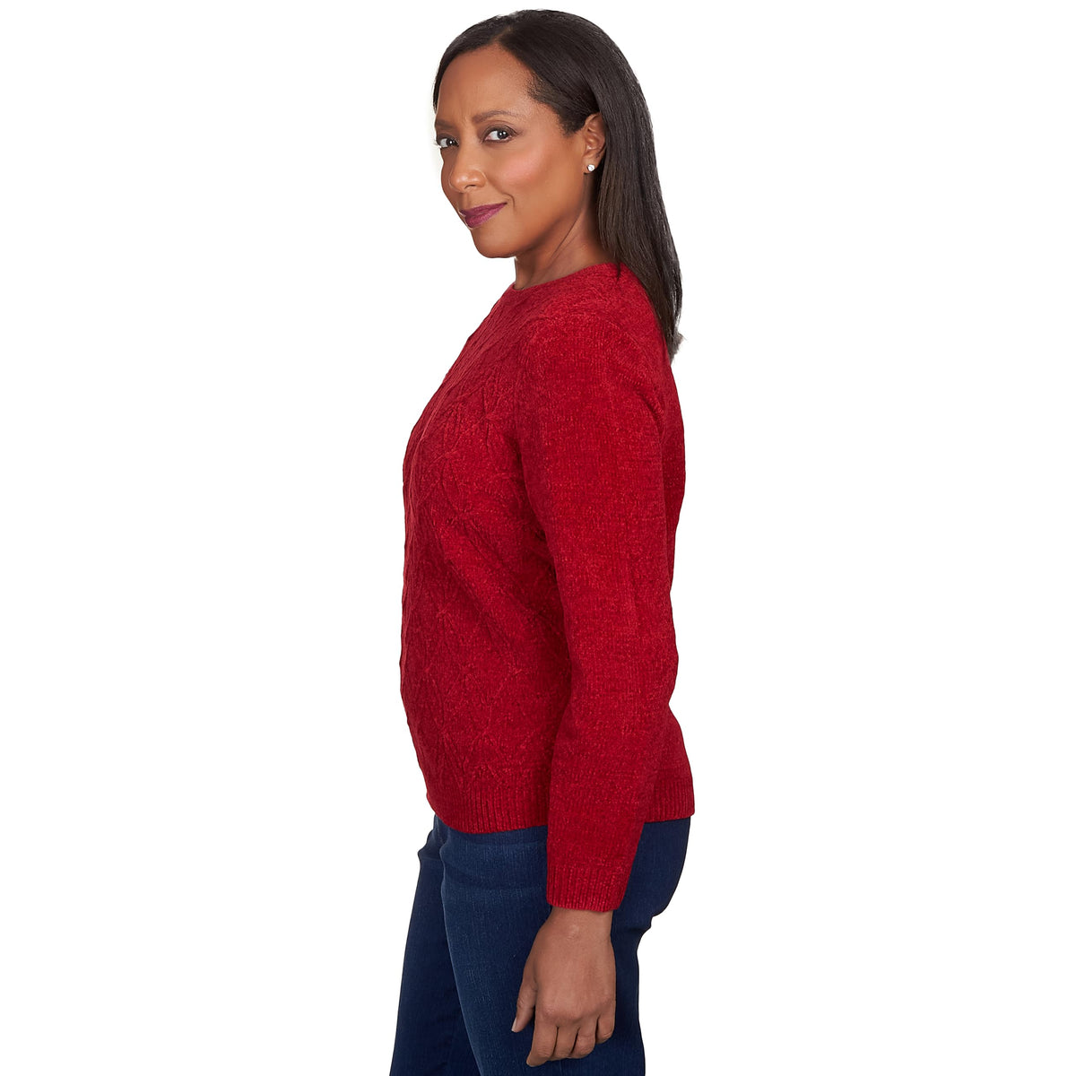 Alfred Dunner Classic Crew Neck Chenille Pullover Sweater (US, Alpha, X-Large, Regular, Regular, Standard, Red)