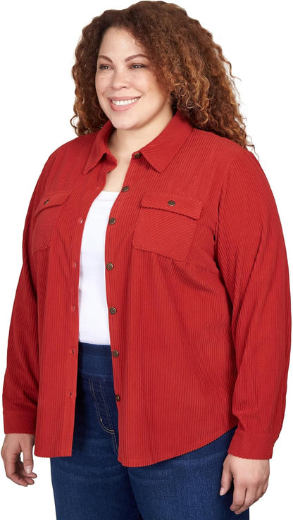 Alfred Dunner Women's Plus-size Soft Cord Shirt Jacket Size 3X Russet