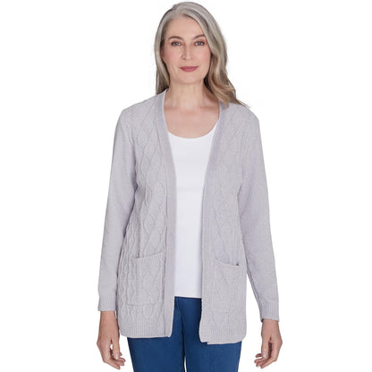 Alfred Dunner Classic Chenille Open Front Cardigan with Pocket Polyester