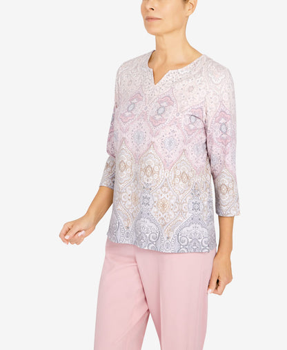 Alfred Dunner Women's Petite Soft Spoken Medallion Ombre Top