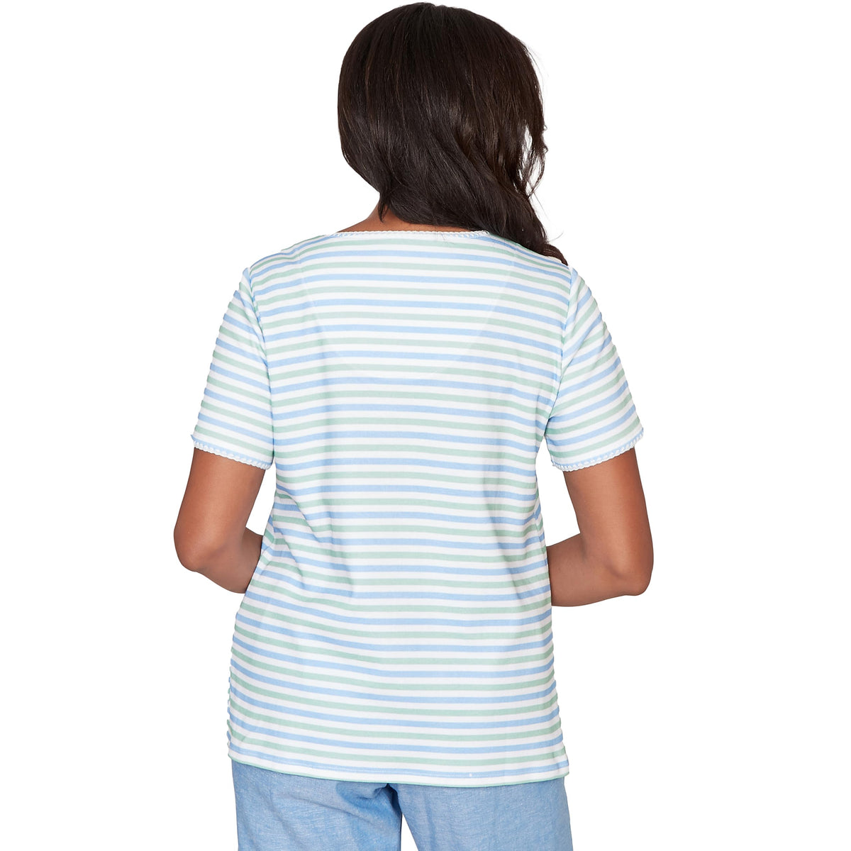 Alfred Dunner Women's Highlight Flower Striped Tee