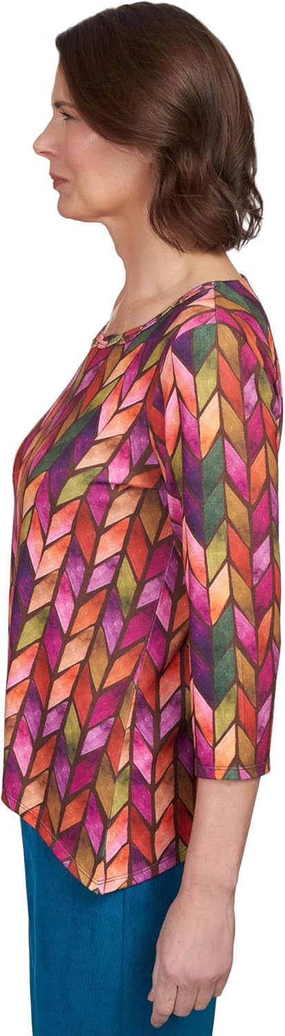 Alfred Dunner Classics Chevron Knit Polyester Top with Sharkbite Hem (US, Alpha, Large, Regular, Petite,