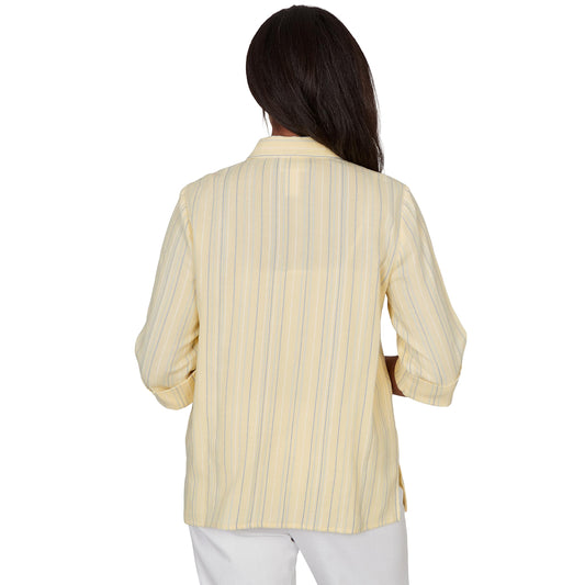 Alfred Dunner Women's Embroidered Daisy Stripes Button Front Top