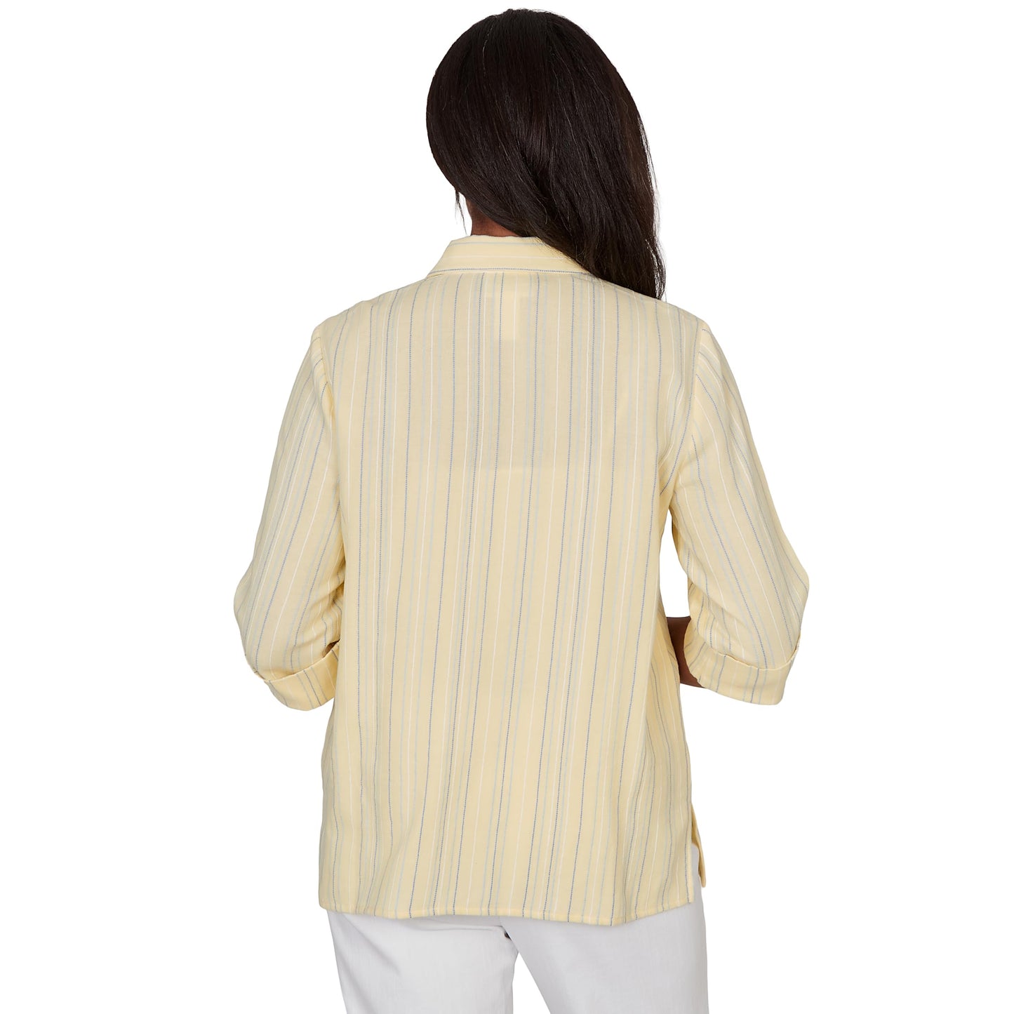 Alfred Dunner Women's Embroidered Daisy Stripes Button Front Top, Size XL, Sunshine