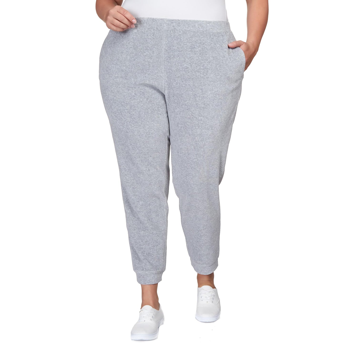 Alfred Dunner Drama Queen Velor Jogger Pants with Pocket (US, Alpha, 1X, Plus, Regular, Pearl)