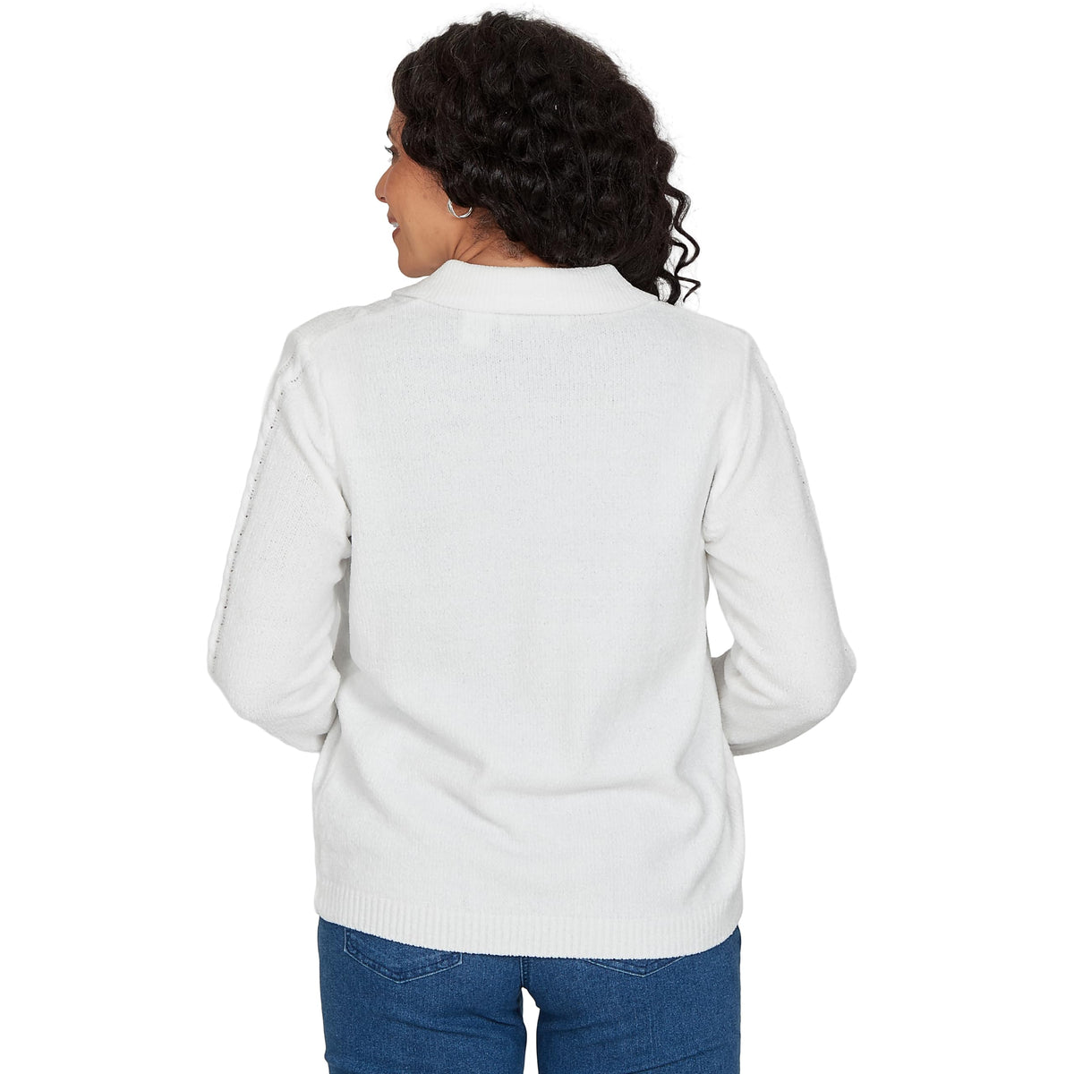 Alfred Dunner Women's Cable Chenille Zip Cardigan Sweater, Ivory, M
