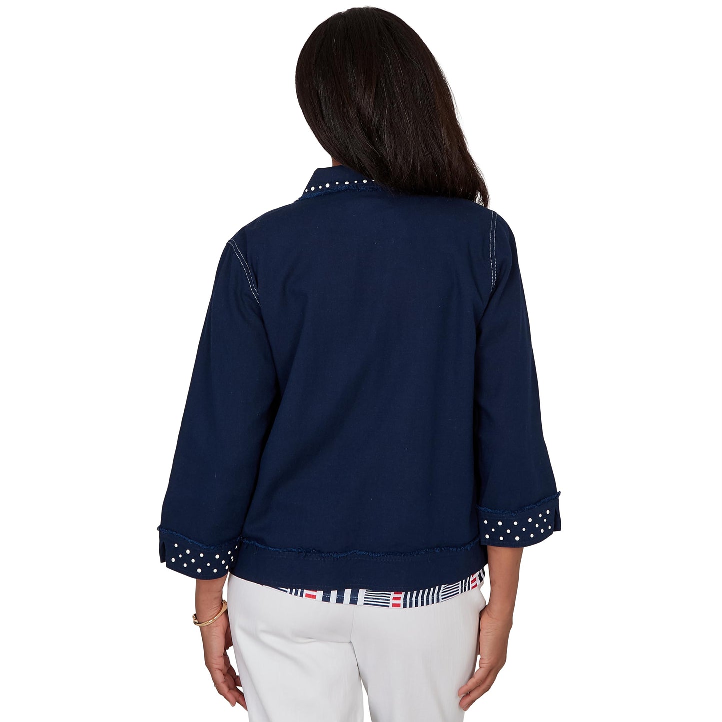 Alfred Dunner Women's Pearl Trim Denim Jacket