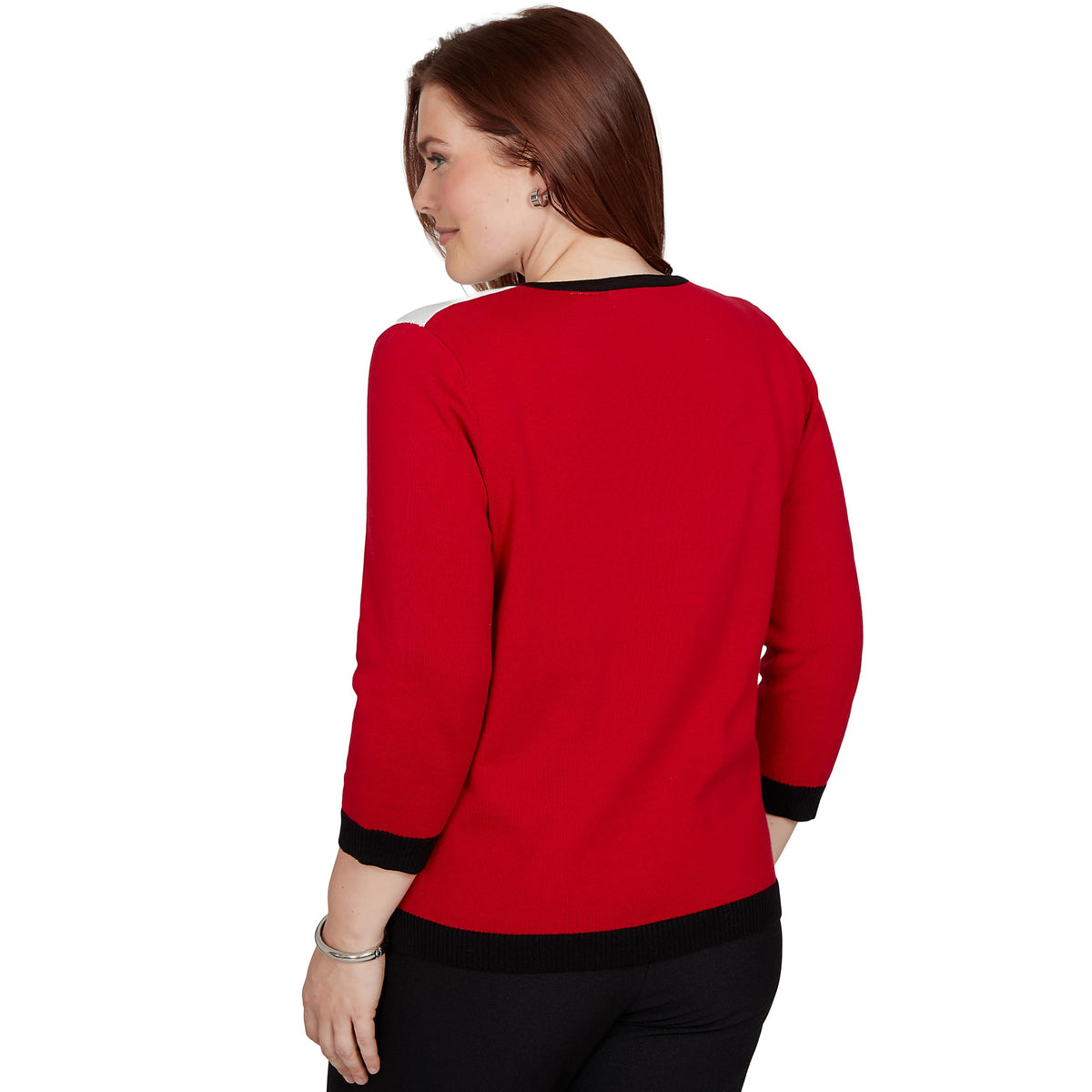 Alfred Dunner Women's Argyle Beaded Sweater, Red, L