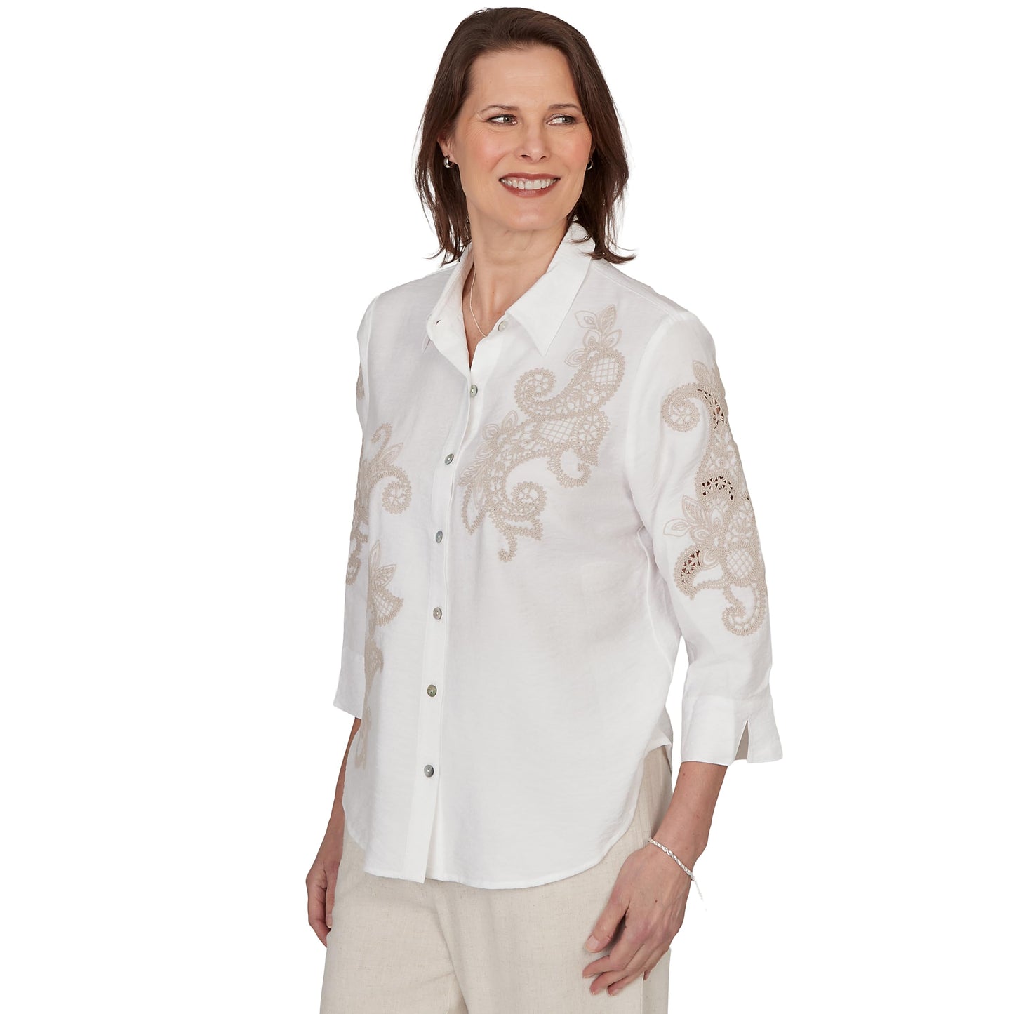 Alfred Dunner Women's Scroll Soutache Button Front Top