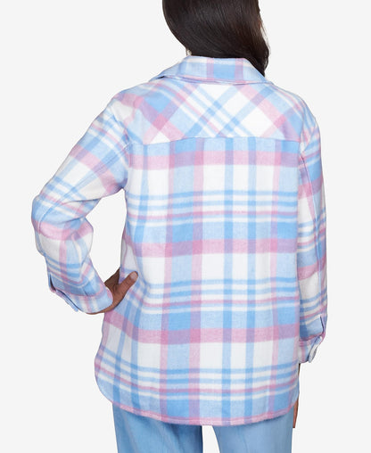 Alfred Dunner Pastel Plaid Collared Shirt Jacket