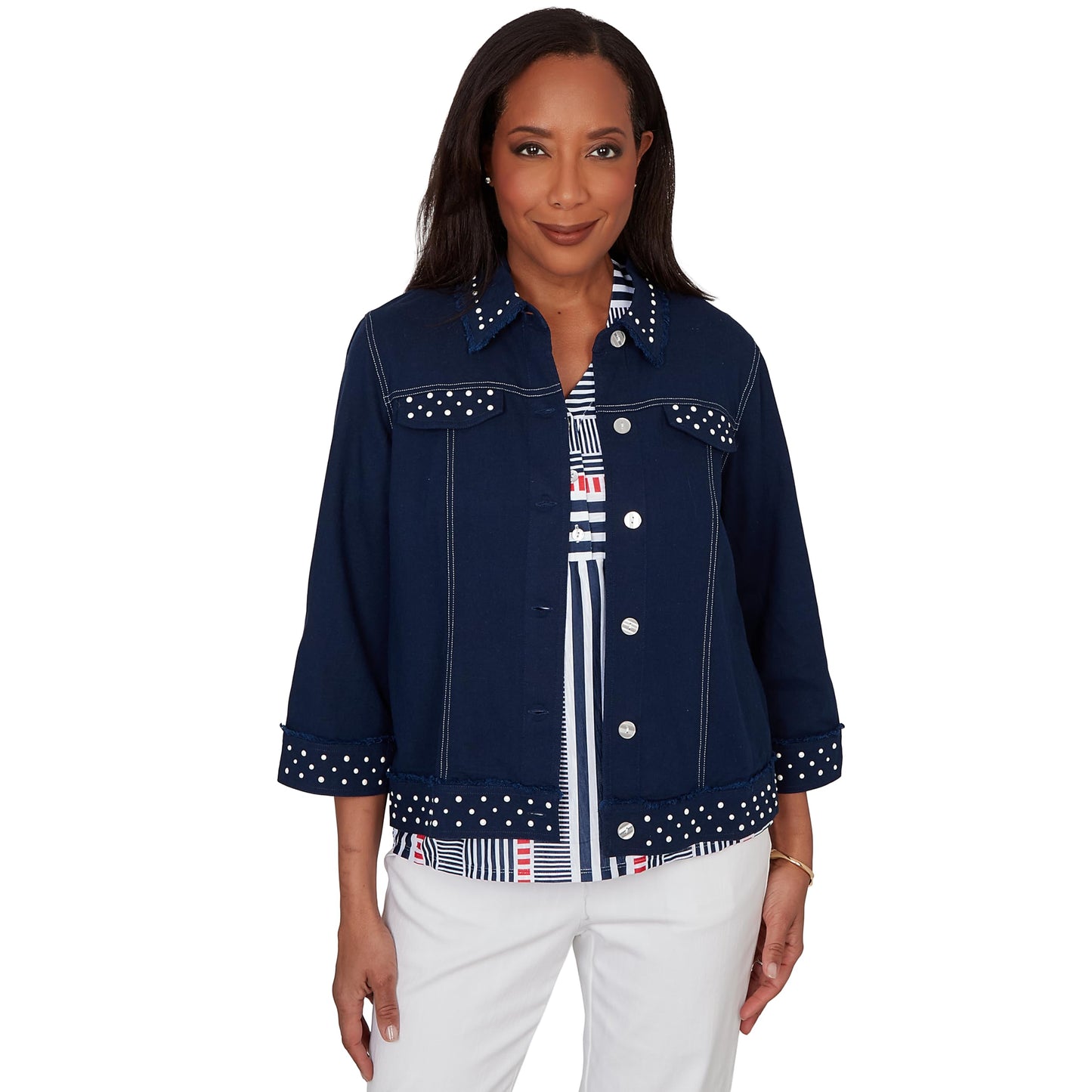 Alfred Dunner Women's Pearl Trim Denim Jacket