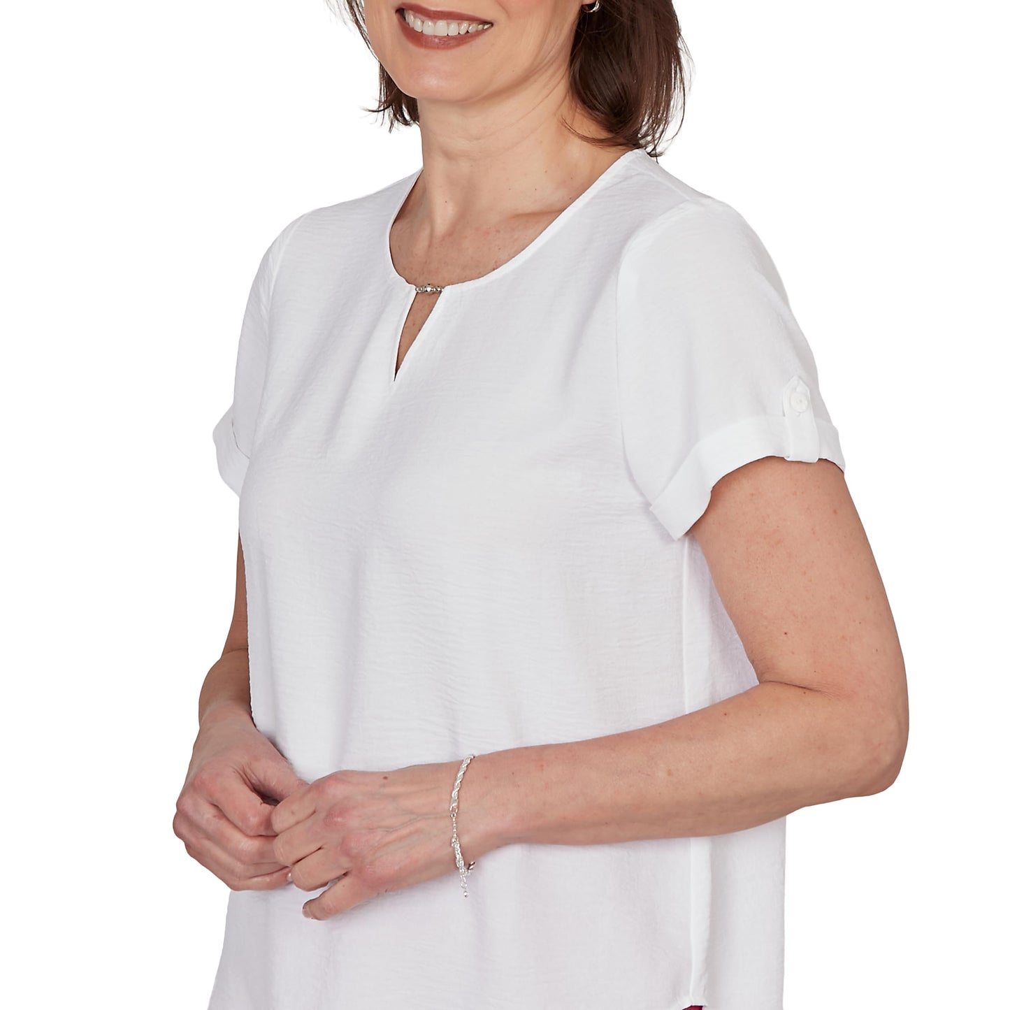 Alfred Dunner Women's Solid Rolled Short Sleeve Tee