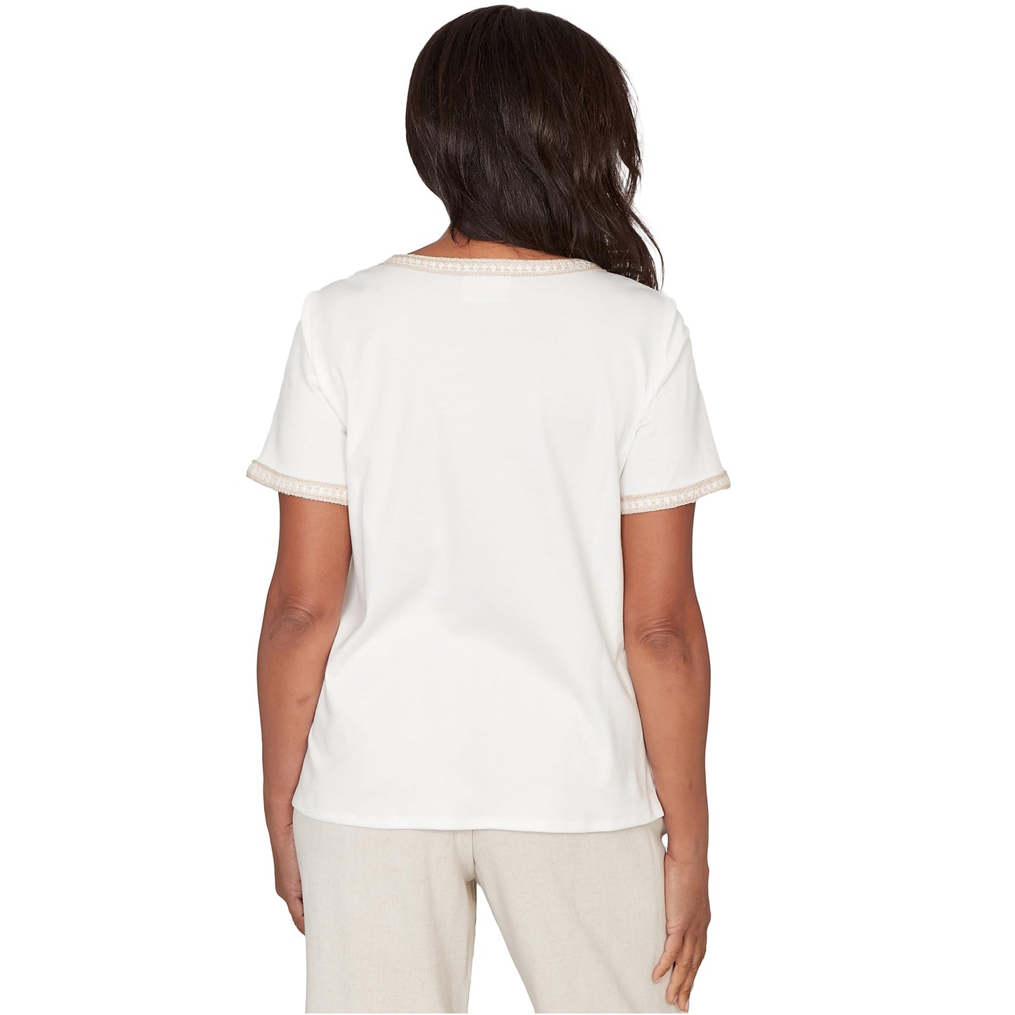 Alfred Dunner Women's Crochet Pocket Short Sleeve Tee