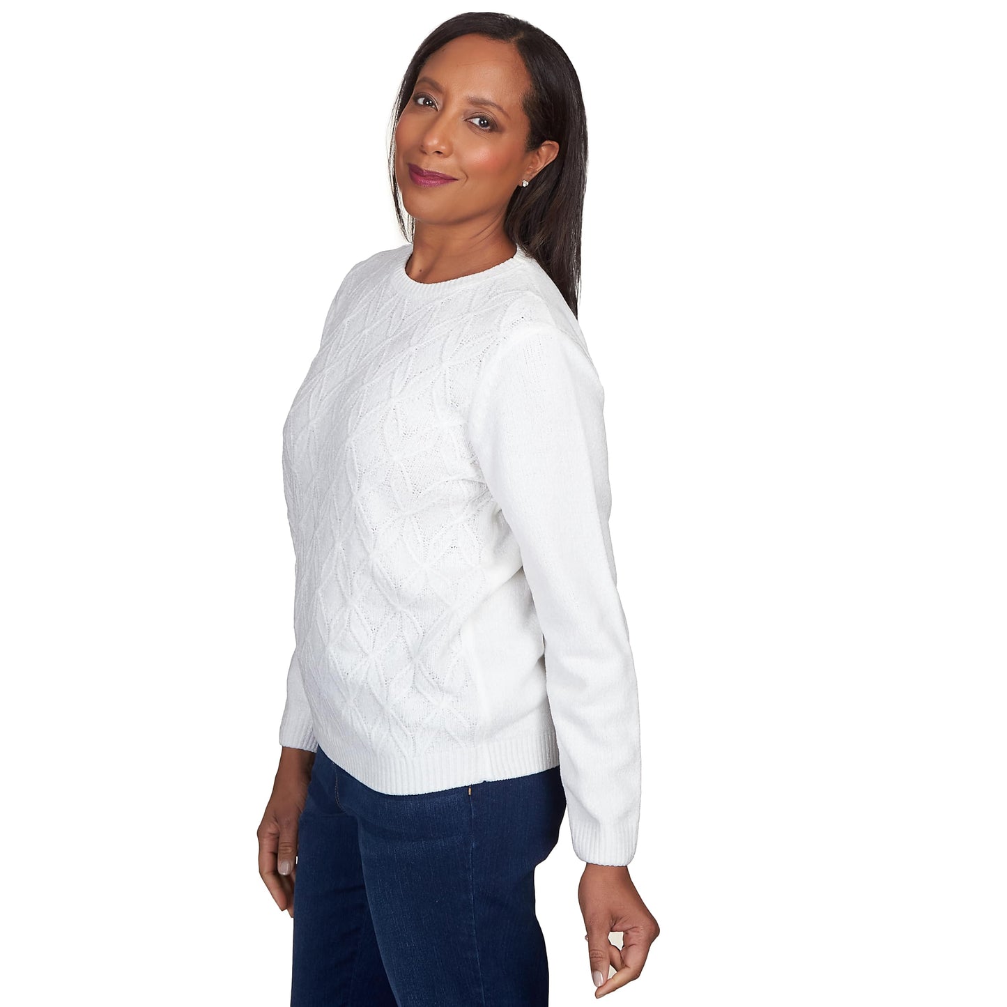 Alfred Dunner Classic Crew Neck Chenille Pullover Sweater (US, Alpha, Small, Regular, Regular, Standard, Grey)