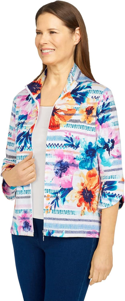 Alfred Dunner Women's Plus-Size Texture Floral Striped Print Jacket