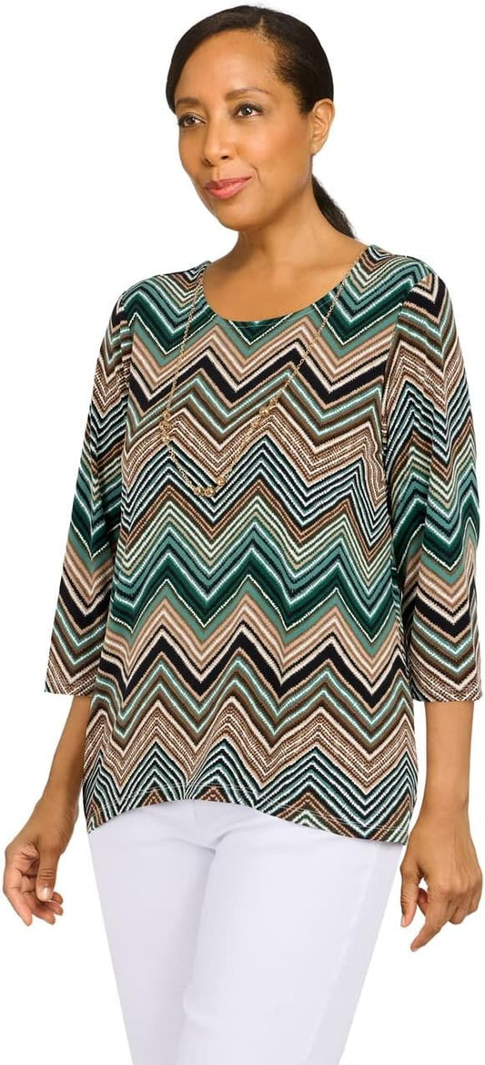 Alfred Dunner Classic Polyester Zigzag Top with Sharkbite Hems Size Petite X-Large Multi