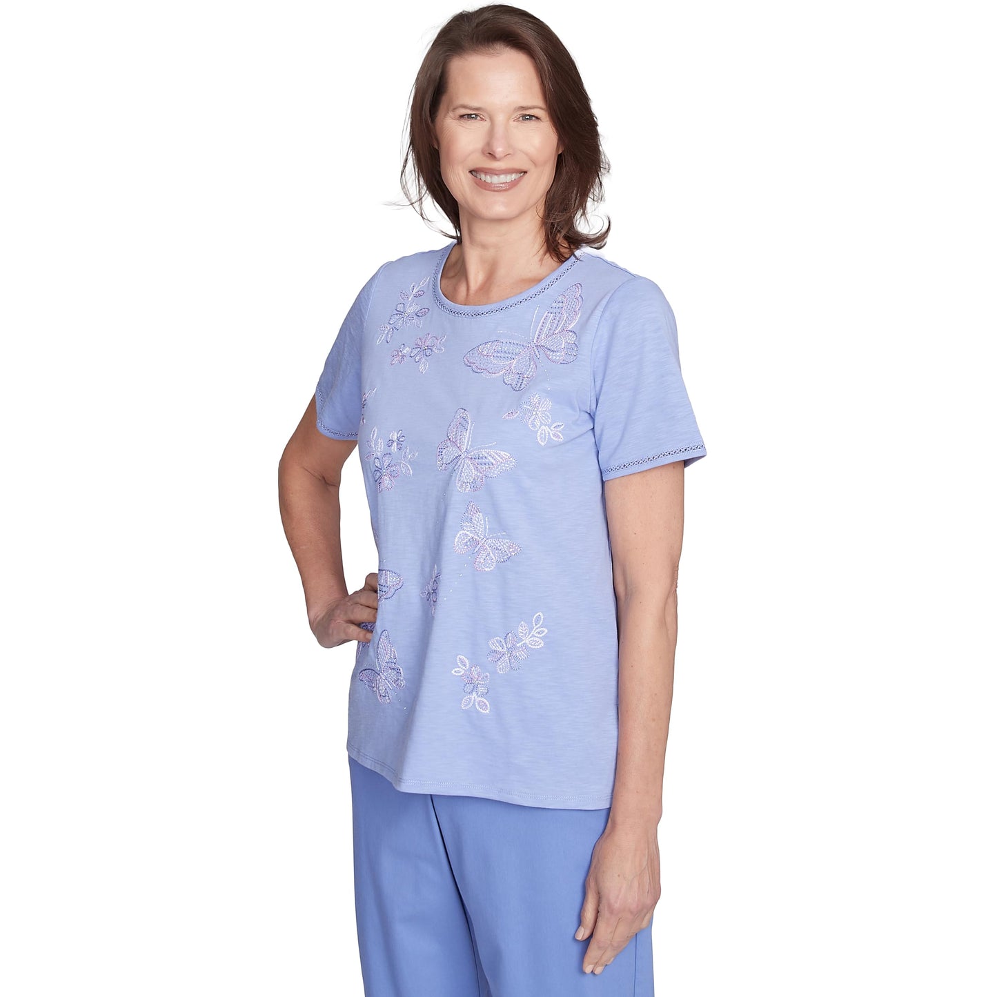 Alfred Dunner Butterfly Embroidery Cotton/Poly Top