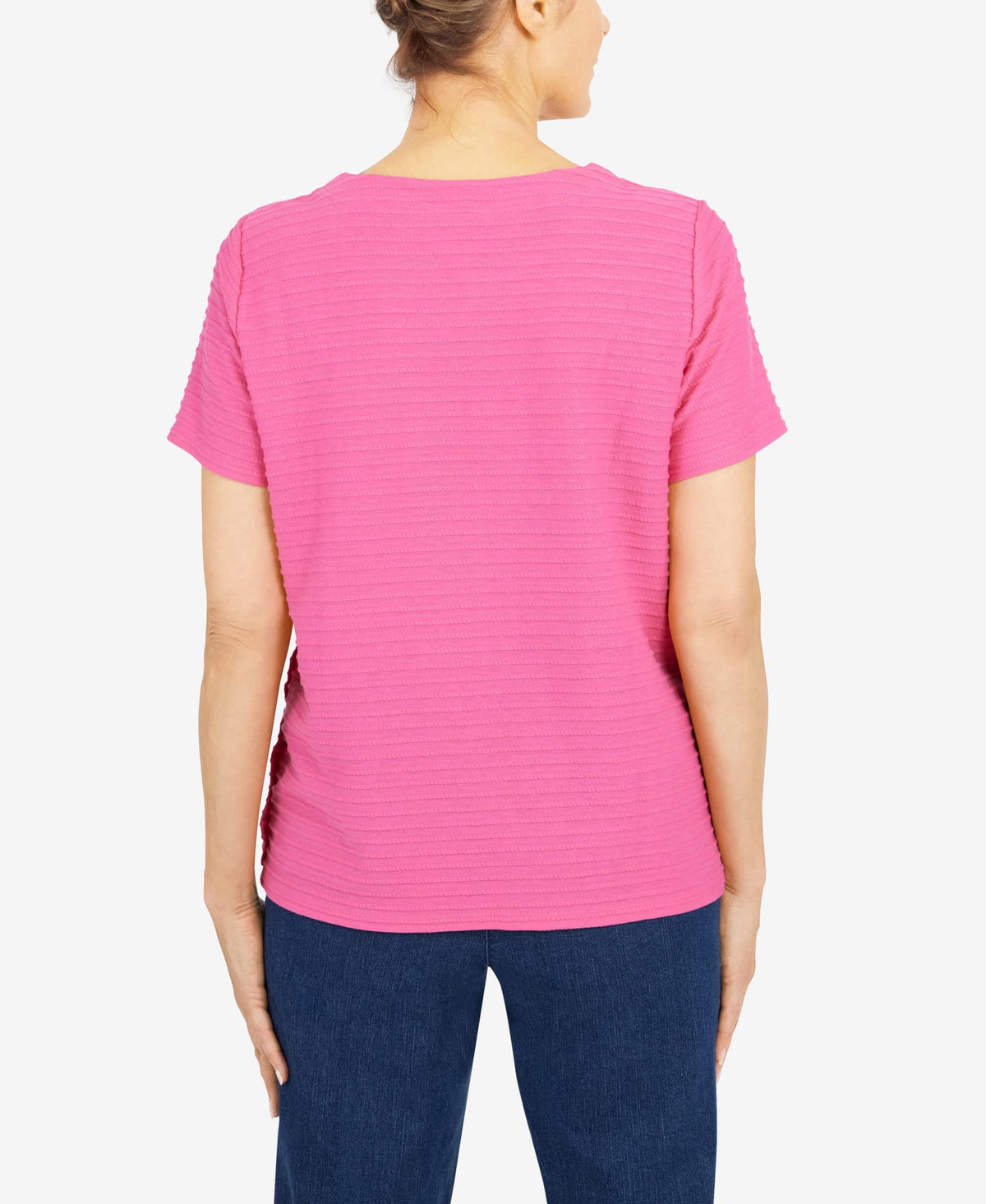 Alfred Dunner Women's Petite Spliced Ottoman Texture Knit Top Size PS Carnation