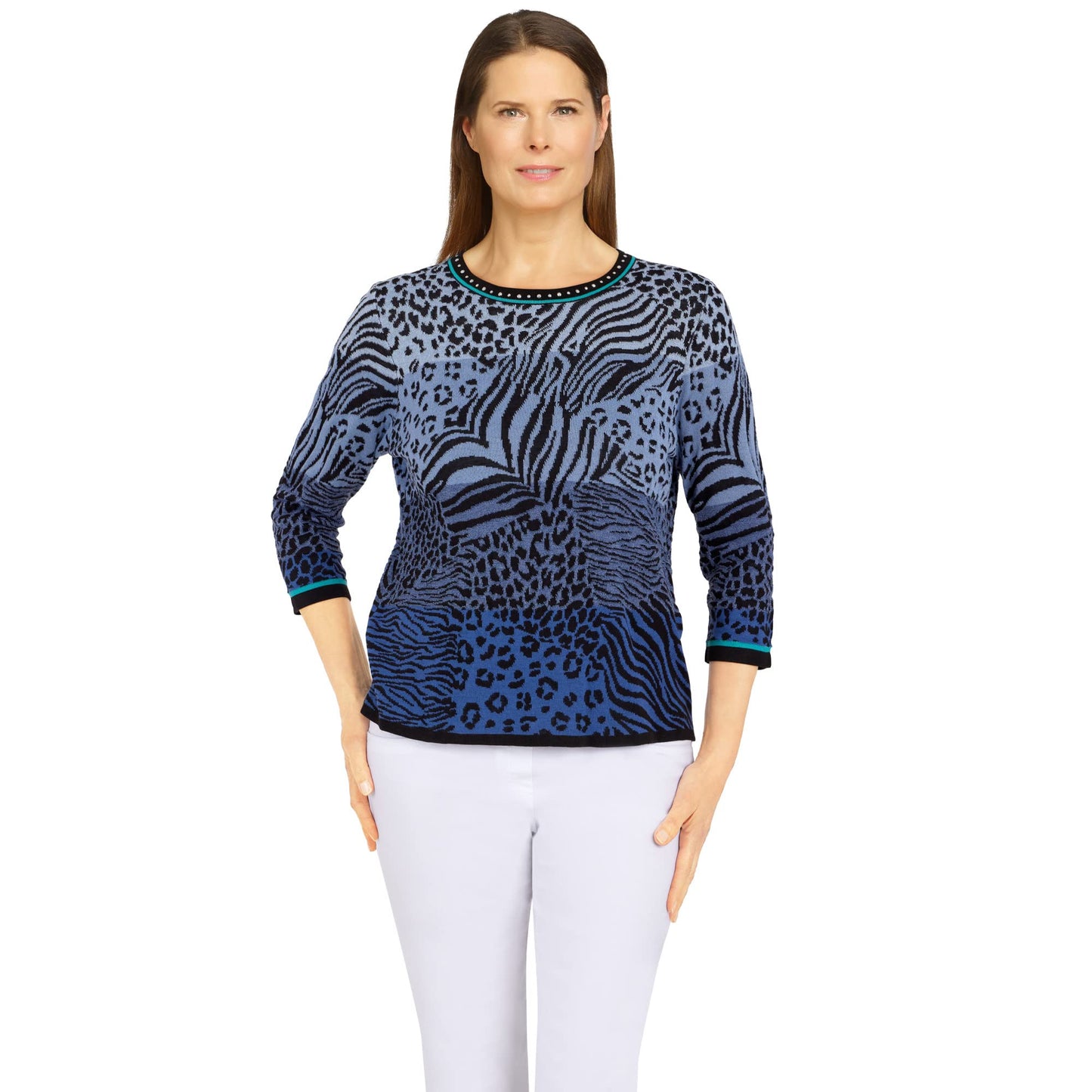 Alfred Dunner Women's Ombre Animal Jacquard Sweater