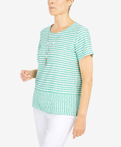 Alfred Dunner Women's Stripe Texture Knit Top with Necklace