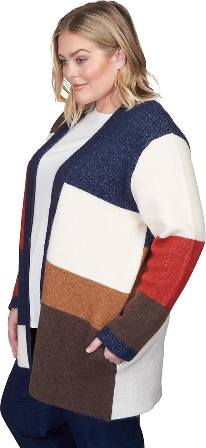 Alfred Dunner Women's Plus-Size Autumn Colorblock Cardigan Size 3X Multi