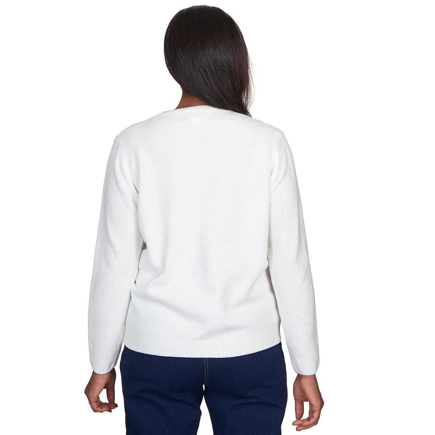 Alfred Dunner Classic Crew Neck Chenille Pullover Sweater (US, Alpha, Small, Regular, Regular, Standard, Grey)