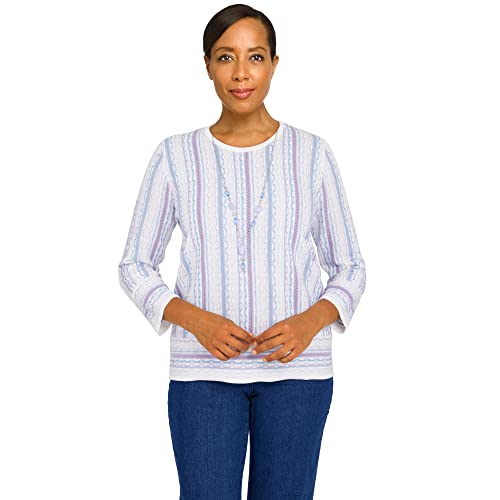 Alfred Dunner Women's Womens Crewneck Three-Quarter Bell Sleeve Stripe Sweater with Removable Necklace Size XL Multi