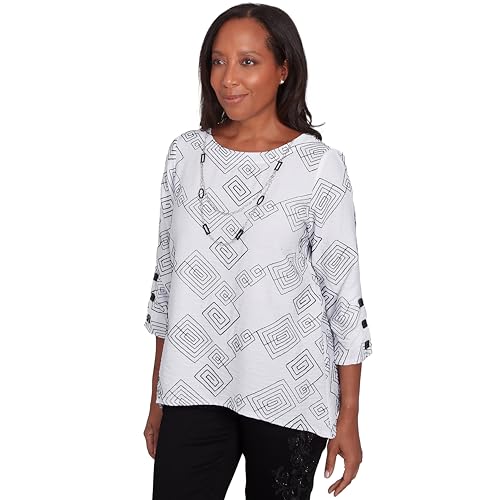 Alfred Dunner Woven Geometric Design Rayon Nylon Top