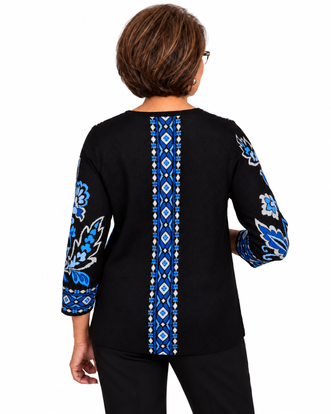 Alfred Dunner Women's Paisley Leaf Jacquard Sweater, Sapphire, S
