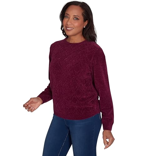 Alfred Dunner Classic Crew Neck Chenille Pullover Sweater