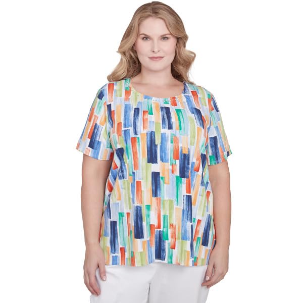 Alfred Dunner Key Item Patchworks Cotton Top Short Sleeve