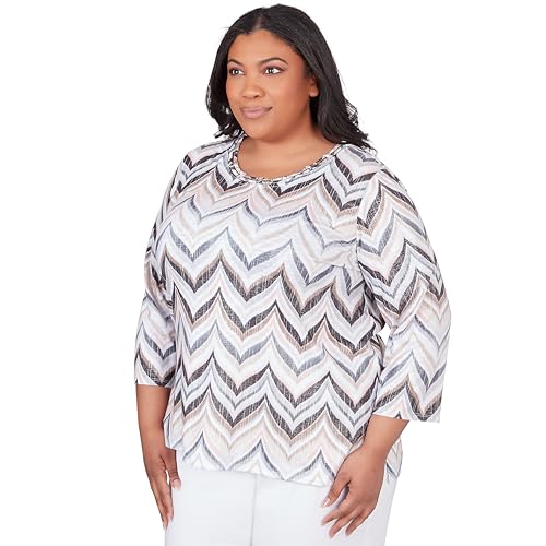 Alfred Dunner Classics Neutral Polyester ZigZag With Shimmer Top (US, Alpha, 1X, Plus, Regular, Plus Size, Multi)