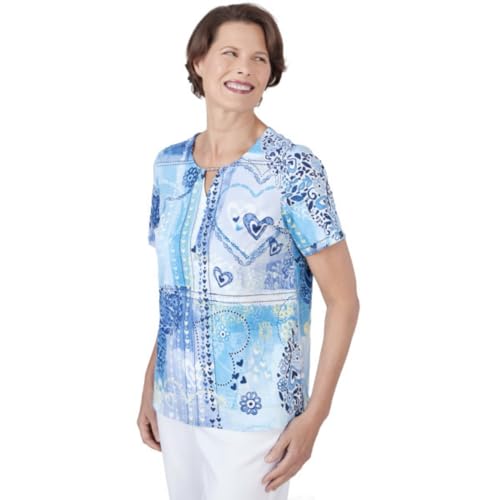 Alfred Dunner Cotton Patchwork Hearts Short Sleeve Top