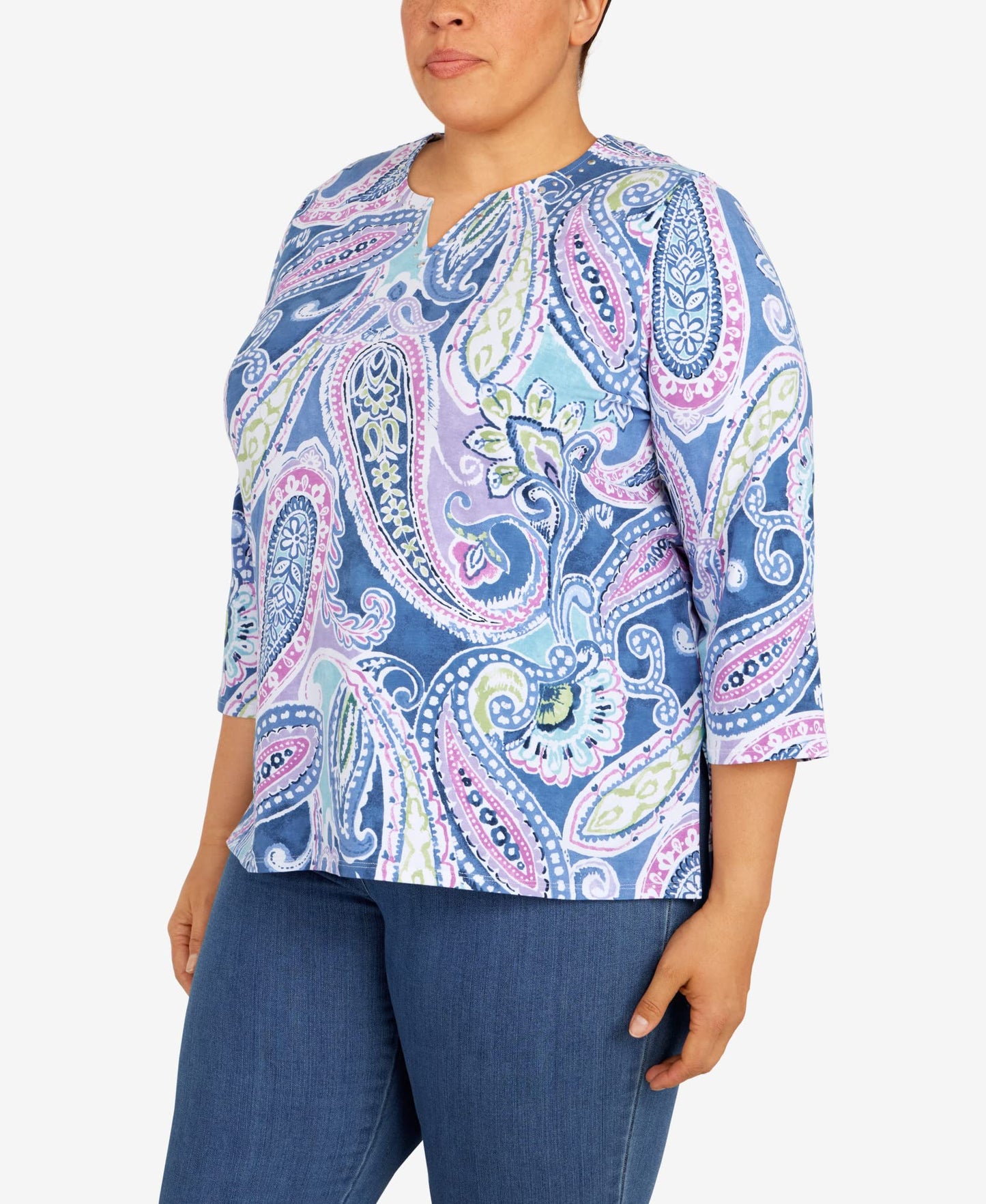 Alfred Dunner Women's Plus-Size Split Neck Playful Paisley Top